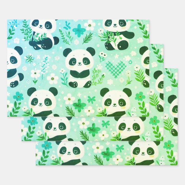 Panda Bear Muster Green Print Geschenkpapier Set (Set)