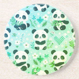 Panda Bear Muster Green Print Getränkeuntersetzer