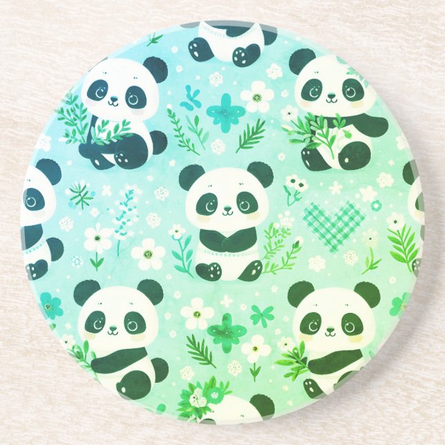 Panda Bear Muster Green Print Getränkeuntersetzer (Vorne)