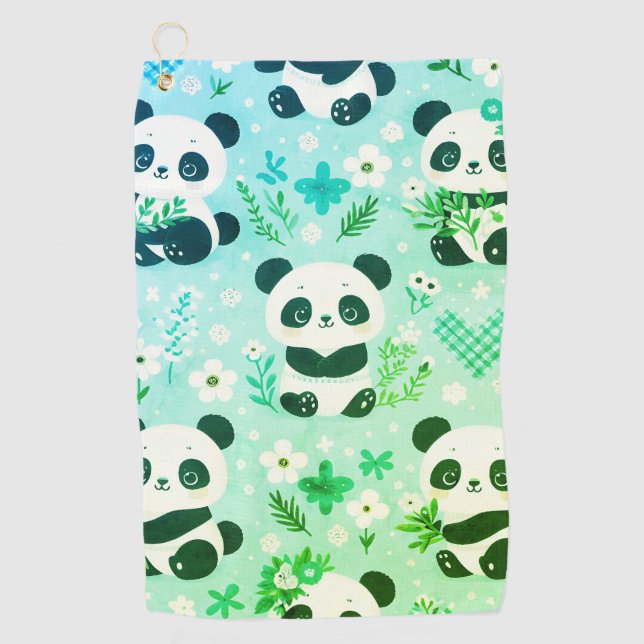 Panda Bear Muster Green Print Golfhandtuch (Vorderseite)