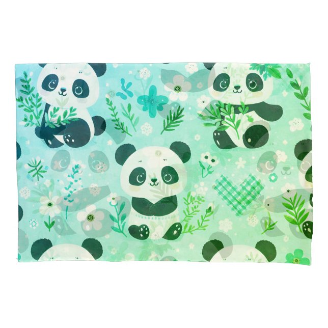 Panda Bear Muster Green Print Kissenbezug (Vorderseite)