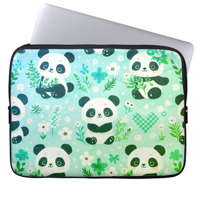 Panda Bear Muster Green Print Laptopschutzhülle (Vorderseite)