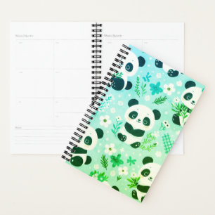 Panda Bear Muster Green Print Planer