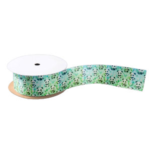 Panda Bear Muster Green Print Satinband