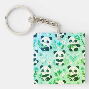 Panda Bear Muster Green Print Schlüsselanhänger