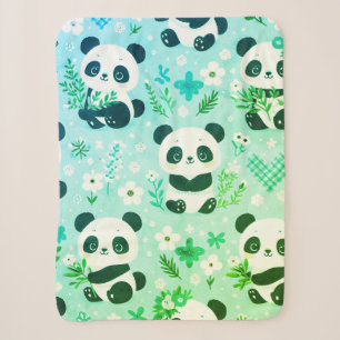 Panda Bear Muster Green Print Sherpadecke