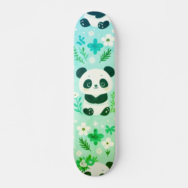 Panda Bear Muster Green Print Skateboard (Vorne)