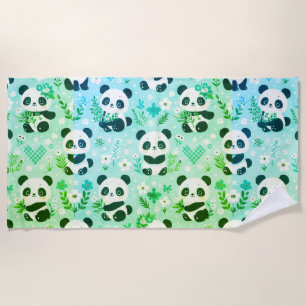 Panda Bear Muster Green Print Strandtuch