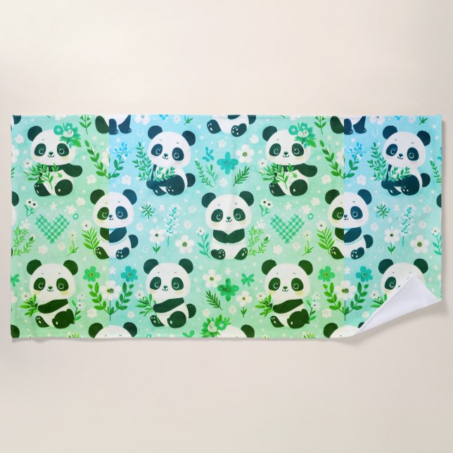 Panda Bear Muster Green Print Strandtuch (Vorderseite)