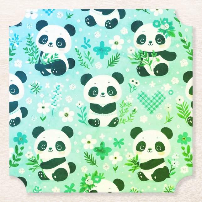 Panda Bear Muster Green Print Untersetzer (Vorderseite)