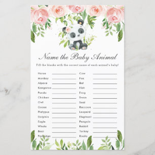 Panda Bear Pink Floral Name Baby Animal Game