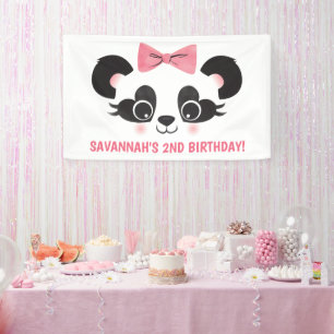 Panda Bear Pink Geburtstagsparty Hintergrund Banner