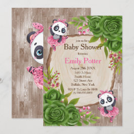 Panda Bear Pink Tutu Wood Baby Dusche Einladungen