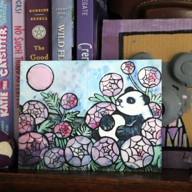 Panda Bear Purple Blumen Naturliebhaber Feiertagspostkarte (Von Creator hochgeladen)
