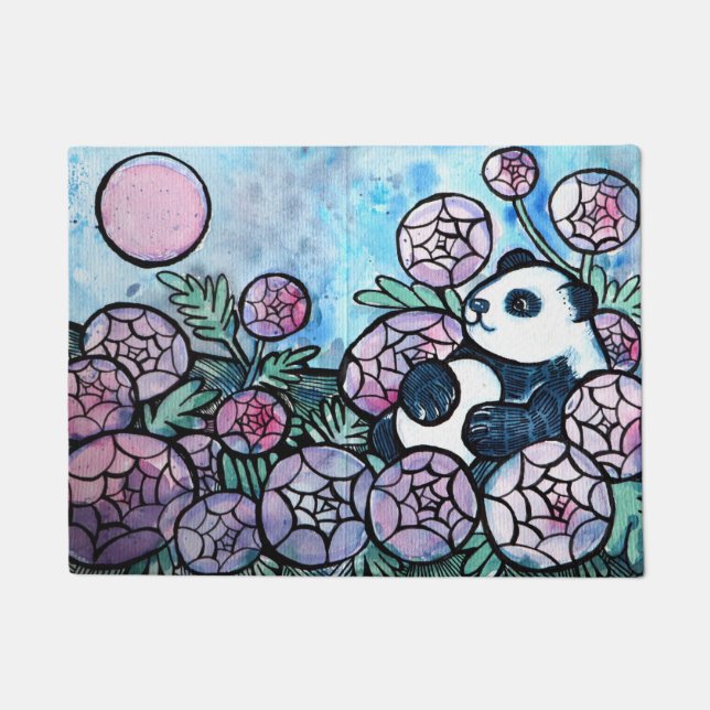 Panda Bear Purple Blumen Naturliebhaber Fußmatte (Vorderseite)