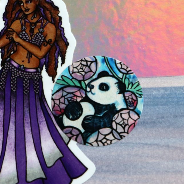 Panda Bear Purple Blumen Naturliebhaber Runder Aufkleber (Von Creator hochgeladen)