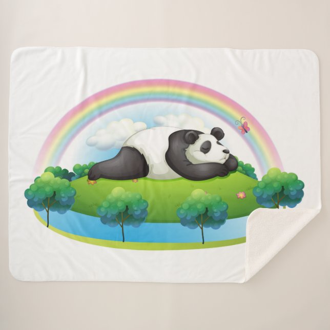 Panda Bear Relaxen unter einem Regenbogen Sherpadecke (Vorderseite (Horizontal))