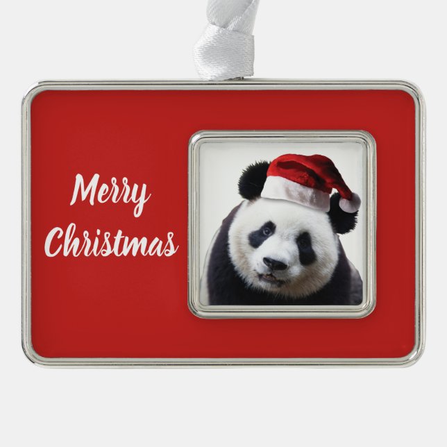 Panda Bear Santa Claus Rahmen-Ornament Silber (Vorderseite)