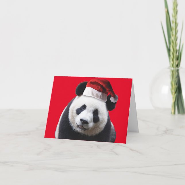 Panda Bear trägt zu Weihnachten einen Weihnachtshu Dankeskarte (Vorderseite)