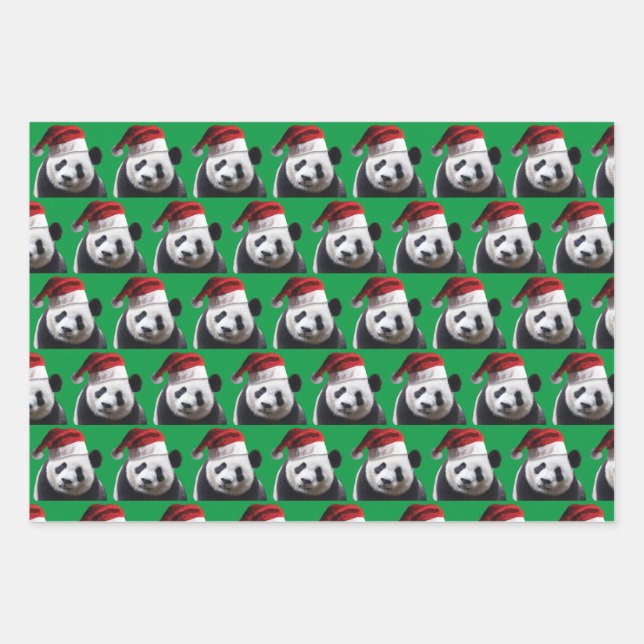 Panda Bear trägt zu Weihnachten einen Weihnachtshu Geschenkpapier Set (Vorderseite)