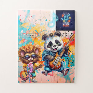 Panda Bear über Gitarre-Löwenmusik Singer Puzzle