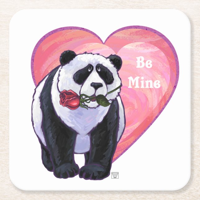 Panda Bear Valentine's Day Rechteckiger Pappuntersetzer (Vorderseite)