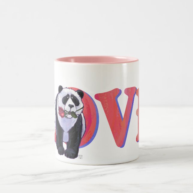 Panda Bear Valentine's Day Zweifarbige Tasse (Mittel)