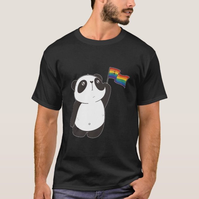 Panda Bear With Rainbow Flag For And Children T-Shirt (Vorderseite)