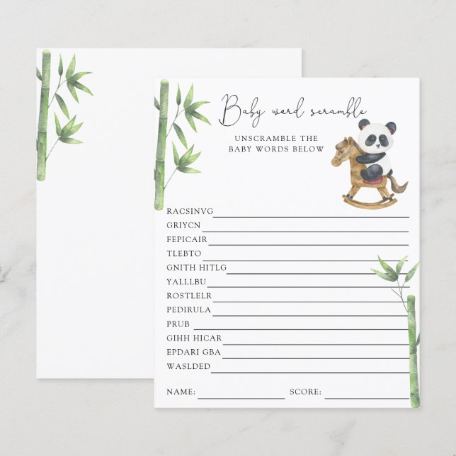 Panda Bear Word Scramble | Baby Shower Game (Vorne/Hinten)