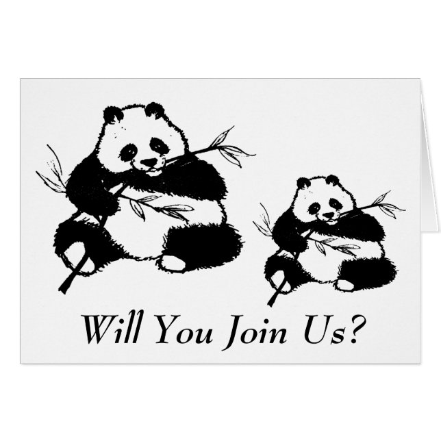 Panda Bears essen, Einladungskarte (Vorderseite (Horizontal))