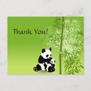 Panda Bears, Mama und Baby mit Bamboo Vielen Dank Postkarte