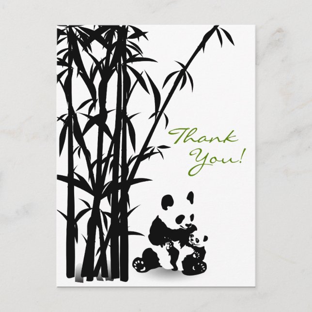 Panda Bears und Bamboo Danke, Postcard Postkarte (Vorderseite)