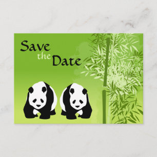 Panda Bears und Bamboo Wedding retten das Datum Einladung