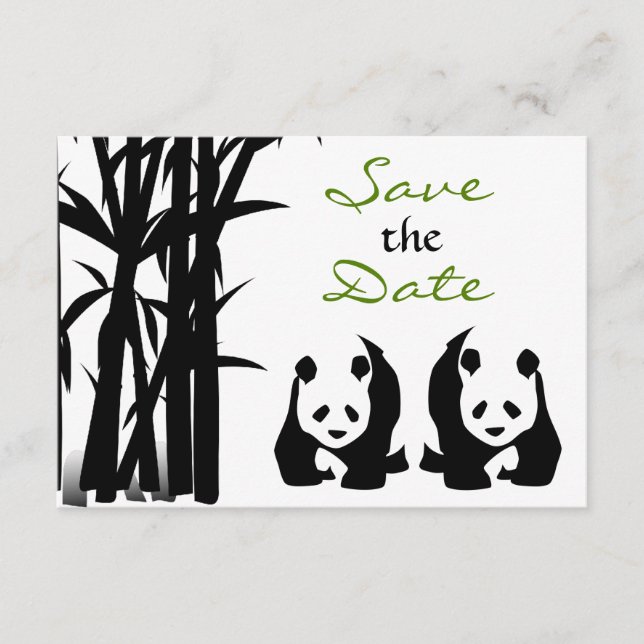 Panda Bears und Bamboo Wedding retten das Datum Save The Date (Vorderseite)
