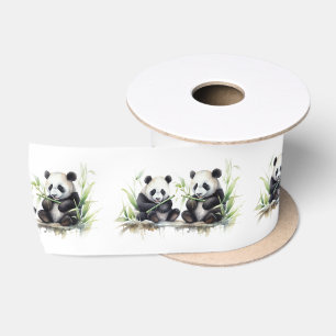 Panda Bears Watercolor Art Satinband