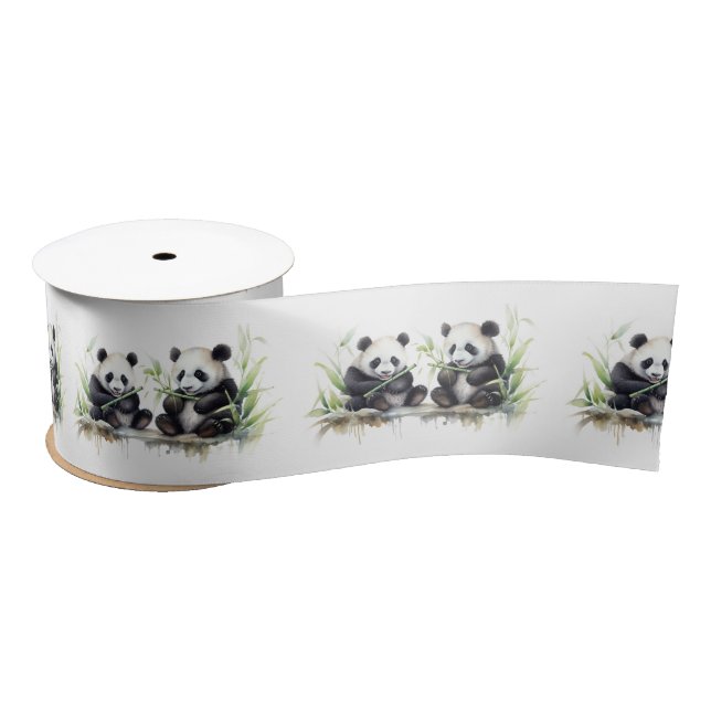 Panda Bears Watercolor Art Satinband (Spule)