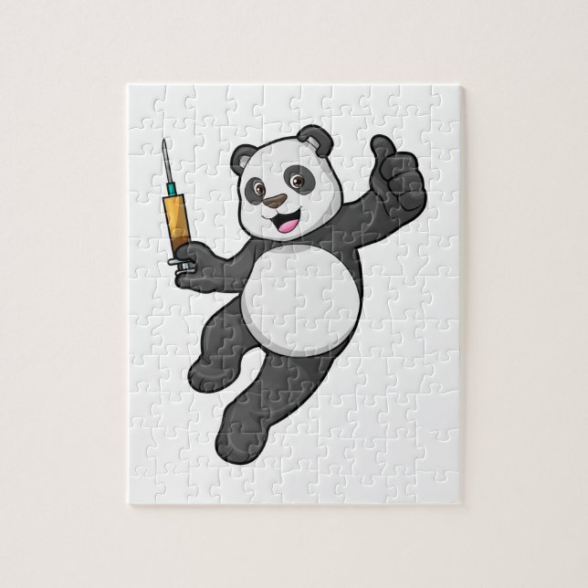 Panda bei der Impfung mit Spritze Puzzle (Vertikal)