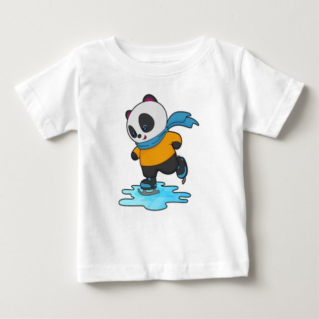 Panda bei Ice Skaten mit Ice Skate & Scarf Baby T-shirt (Vorderseite)