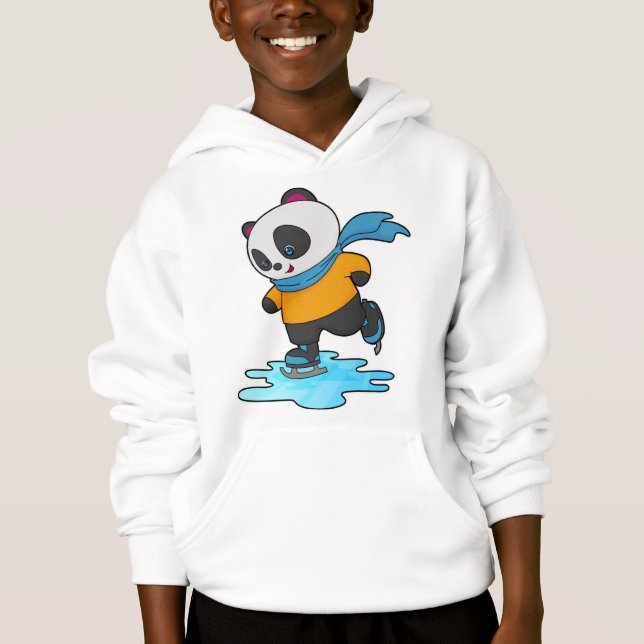 Panda bei Ice Skaten mit Ice Skate & Scarf Hoodie (Vorderseite)