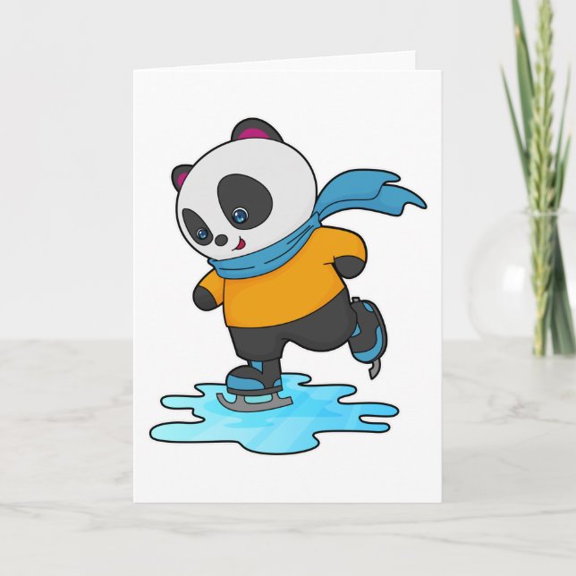 Panda bei Ice Skaten mit Ice Skate & Scarf Karte (Vorderseite)