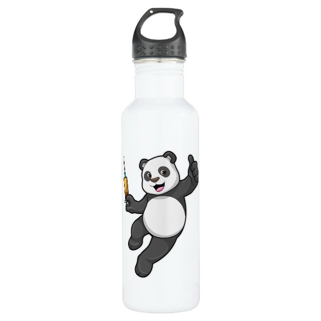 Panda bei Impfung mit Spritze Edelstahlflasche (Vorderseite)