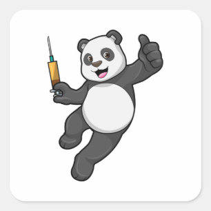 Panda bei Impfung mit Spritze Quadratischer Aufkleber