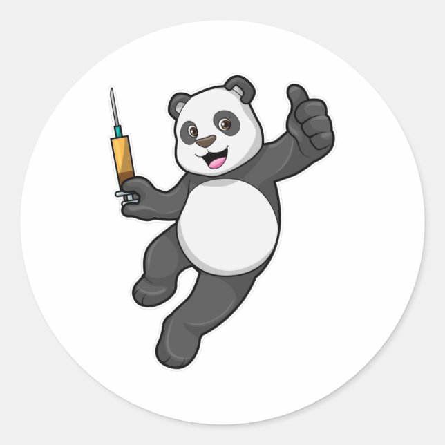 Panda bei Impfung mit Spritze Runder Aufkleber (Vorderseite)