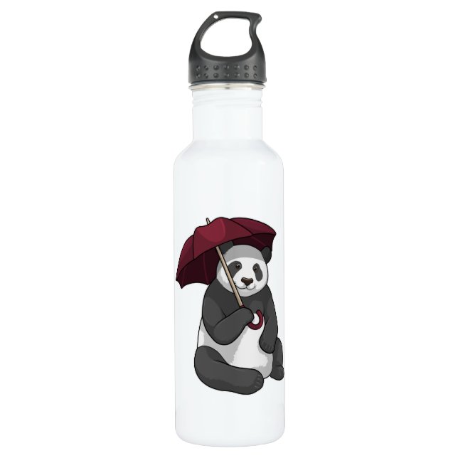 Panda bei Regen mit Regenschirm Edelstahlflasche (Vorderseite)