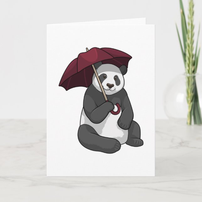 Panda bei Regen mit Regenschirm Karte (Vorderseite)