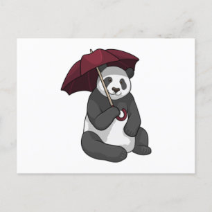 Panda bei Regen mit Regenschirm Postkarte