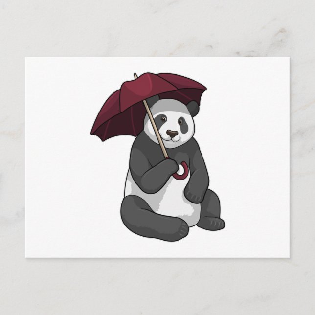 Panda bei Regen mit Regenschirm Postkarte (Vorderseite)