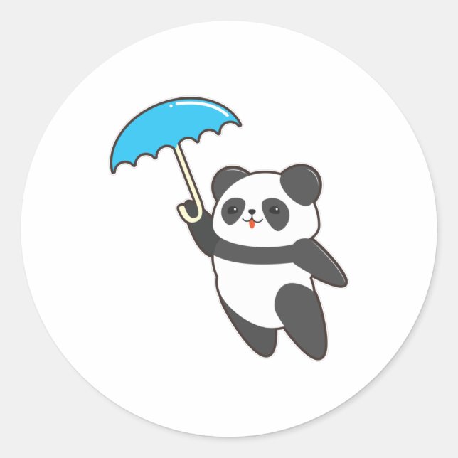 Panda bei Regen mit Regenschirm Runder Aufkleber (Vorderseite)