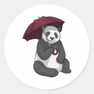 Panda bei Regen mit Regenschirm Runder Aufkleber