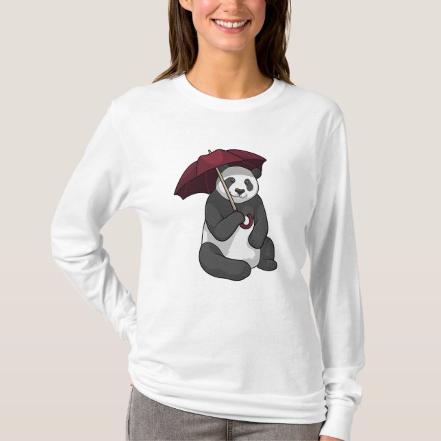 Panda bei Regen mit Regenschirm T-Shirt (Vorderseite)